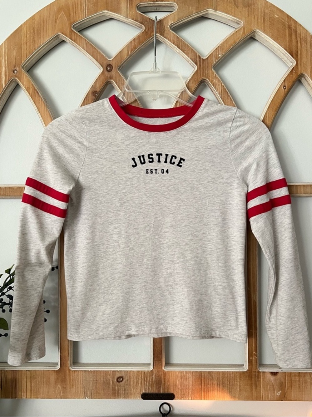 5/$20 SALE ❤️ Justice Girls' Long Sleeve Heather Gray Tee with Red Trim